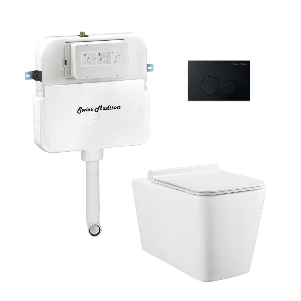 Swiss Madison Concorde Back-to-Wall Toilet Bundle 0.8/1.6 GPF Dual Flush in Glossy White with Black Flush Plate