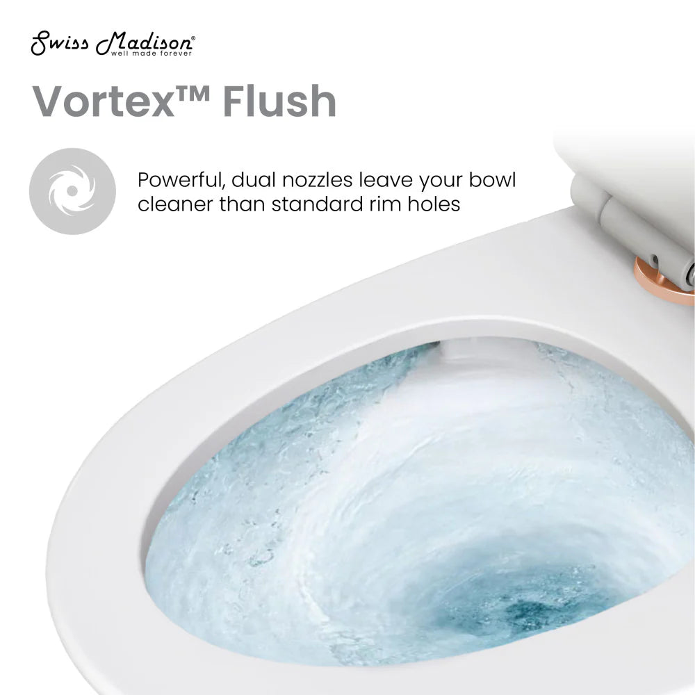 Swiss Madison St. Tropez One Piece Elongated Toilet Dual Vortex™ Flush, Rose Gold Hardware