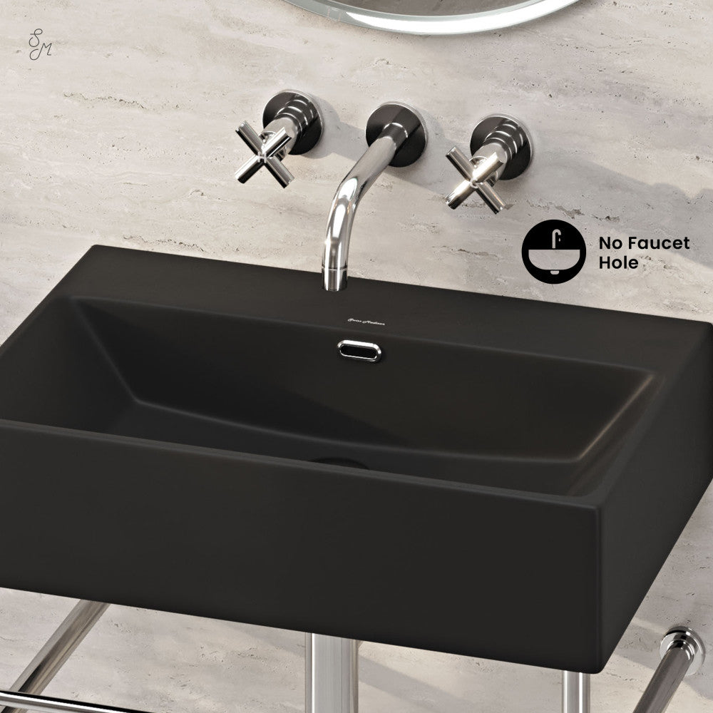 Swiss Madison Claire 24" Rectangle Matte Black Zero Hole Console Sink with Polished Chrome Legs