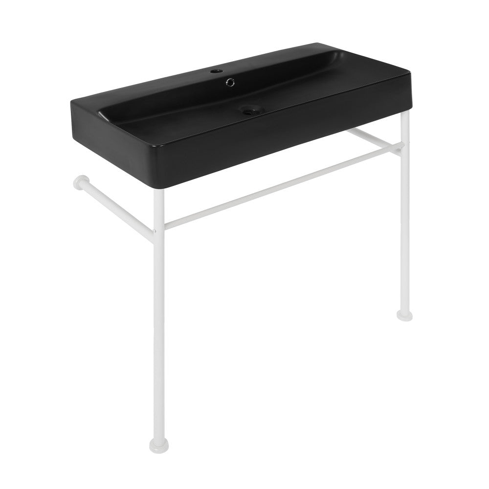 Swiss Madison Carre 36 Ceramic Console Sink Matte Black Basin Matte White Legs