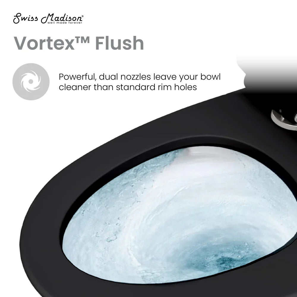 Swiss Madison St. Tropez One Piece Elongated Toilet Vortex™ Flush in Glossy Black 1.1/1.6 gpf