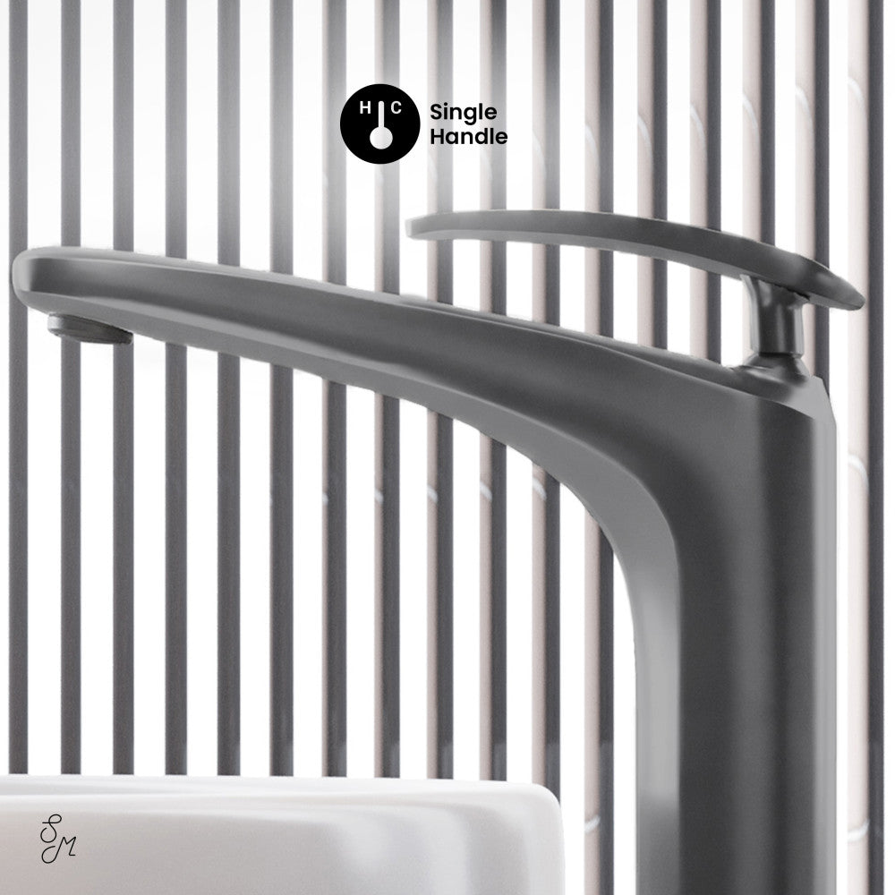 Swiss Madison Sublime Single Hole, Single-Handle, High Arc Bathroom Faucet in Gunmetal Grey