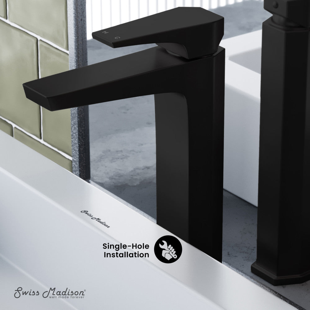 Swiss Madison Voltaire Single Hole, Single-Handle, High Arc Bathroom Faucet in Matte Black