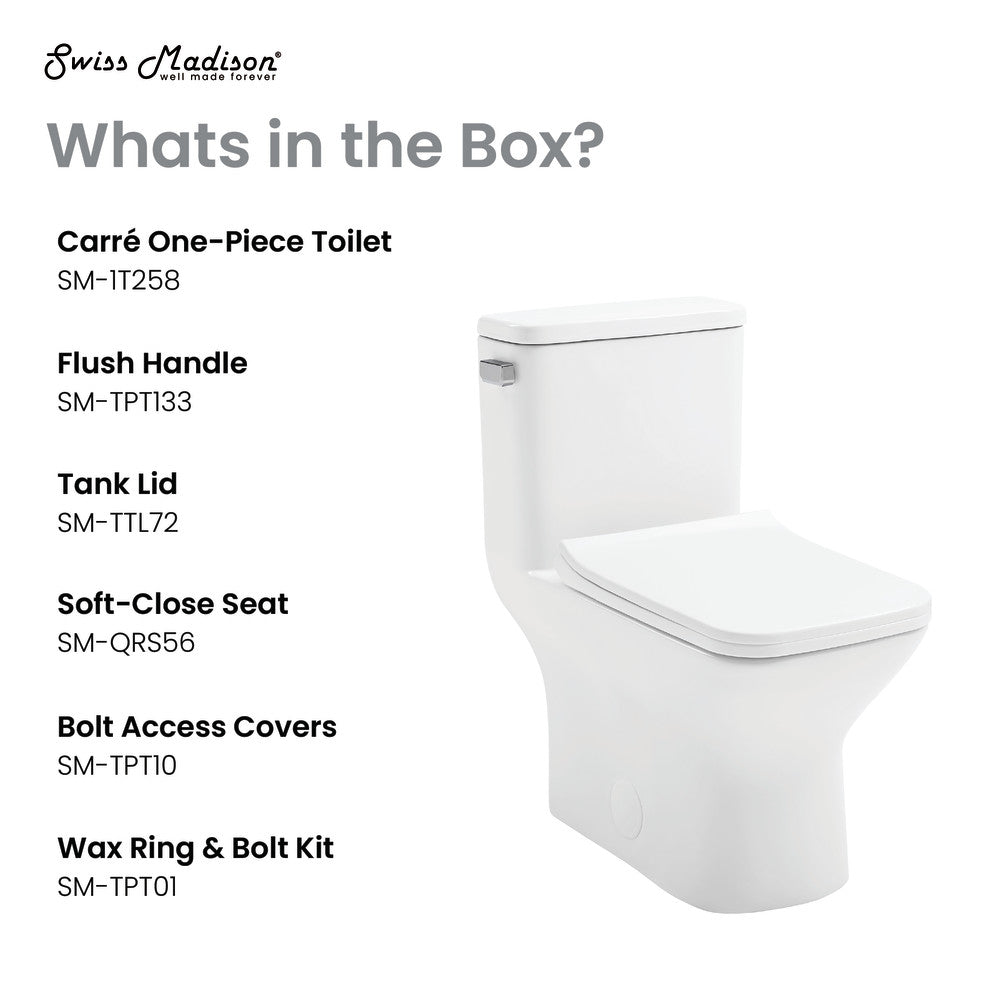 Swiss Madison Carre One-Piece Square Toilet Left Side Flush Handle Toilet 1.28 gpf