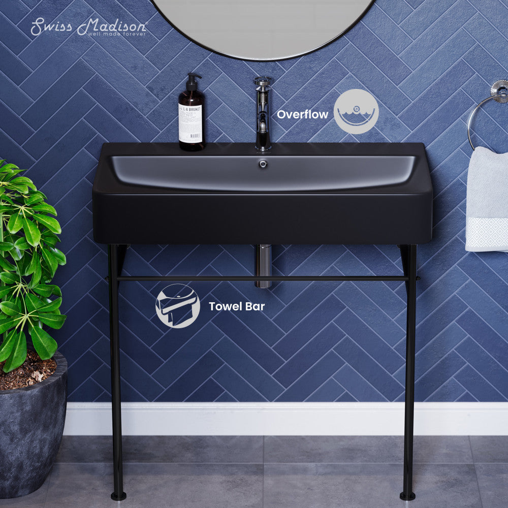 Swiss Madison Carre 36 Ceramic Console Sink Matte Black Basin Black Legs