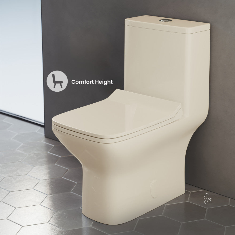 Swiss Madison Carre One Piece Square Toilet Dual Flush 1.1/1.6 gpf in Bisque