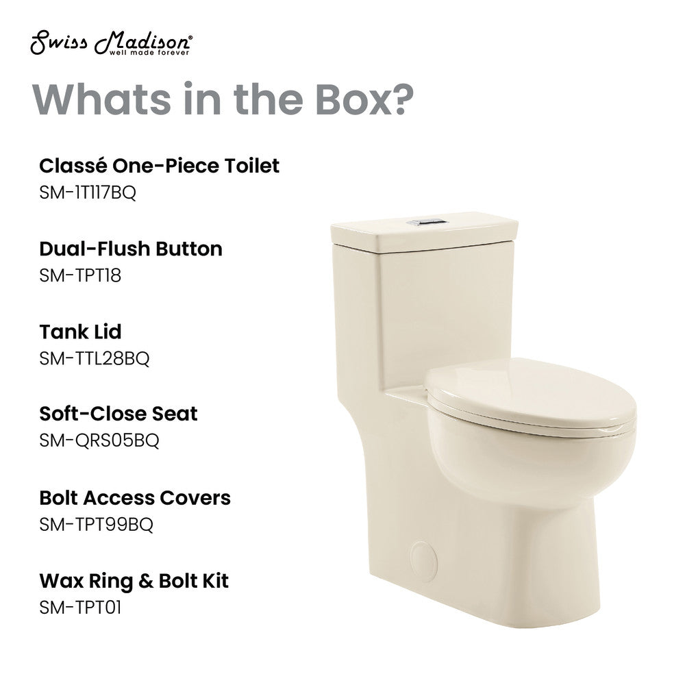 Swiss Madison Classe One-Piece 12" Rough-in 1.1/1.6 GPF Dual Top Flush Elongated Toilet in Glossy Bisque
