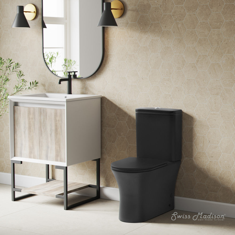 Swiss Madison Calice Two-Piece Elongated Rear Outlet Toilet Dual-Flush 0.8/1.28 gpf in Matte Black