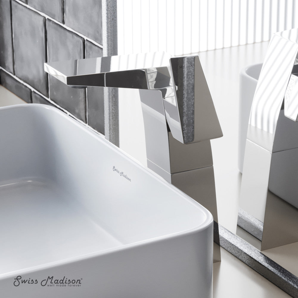 Swiss Madison Carre Single Hole, Single-Handle, High Arc Bathroom Faucet in Chrome