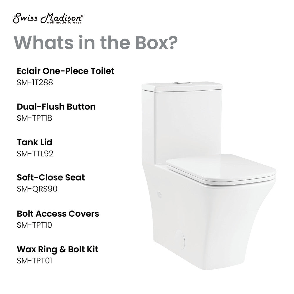 Swiss Madison Eclair One-Piece Square Toilet Dual-Flush 0.8/1.28 gpf