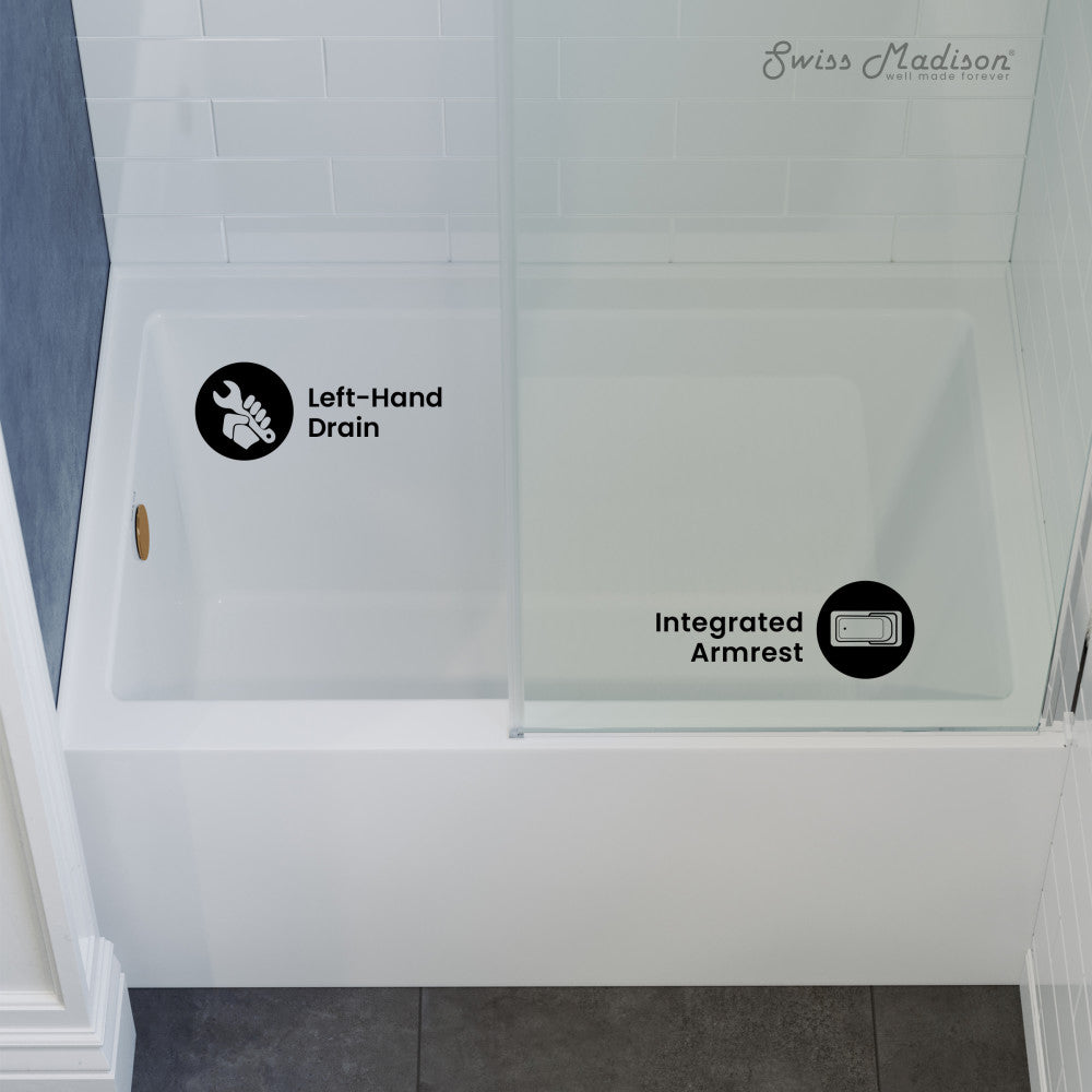Swiss Madison Voltaire 48" x 30" Left-Hand Drain Alcove Integrated Armrest Bathtub with Apron