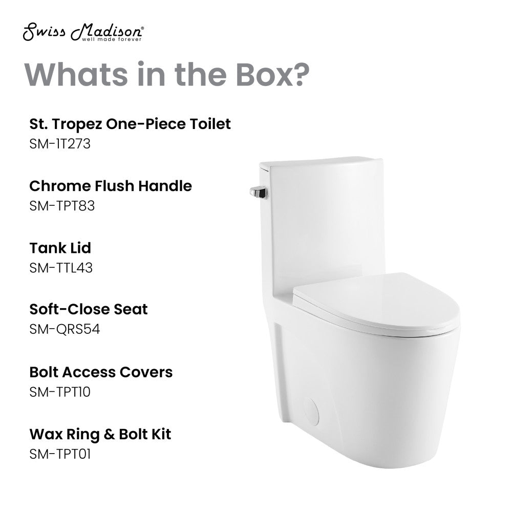 Swiss Madison St. Tropez One-Piece 10" Rough-in 1.28 GPF Left Flush Elongated Toilet in Glossy White