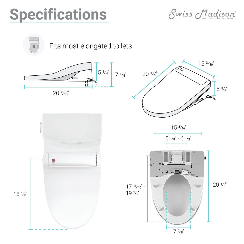 Swiss Madison Virage One-Piece Toilet with Vivante Smart Seat Left Side Flush Handle 1.28 gpf
