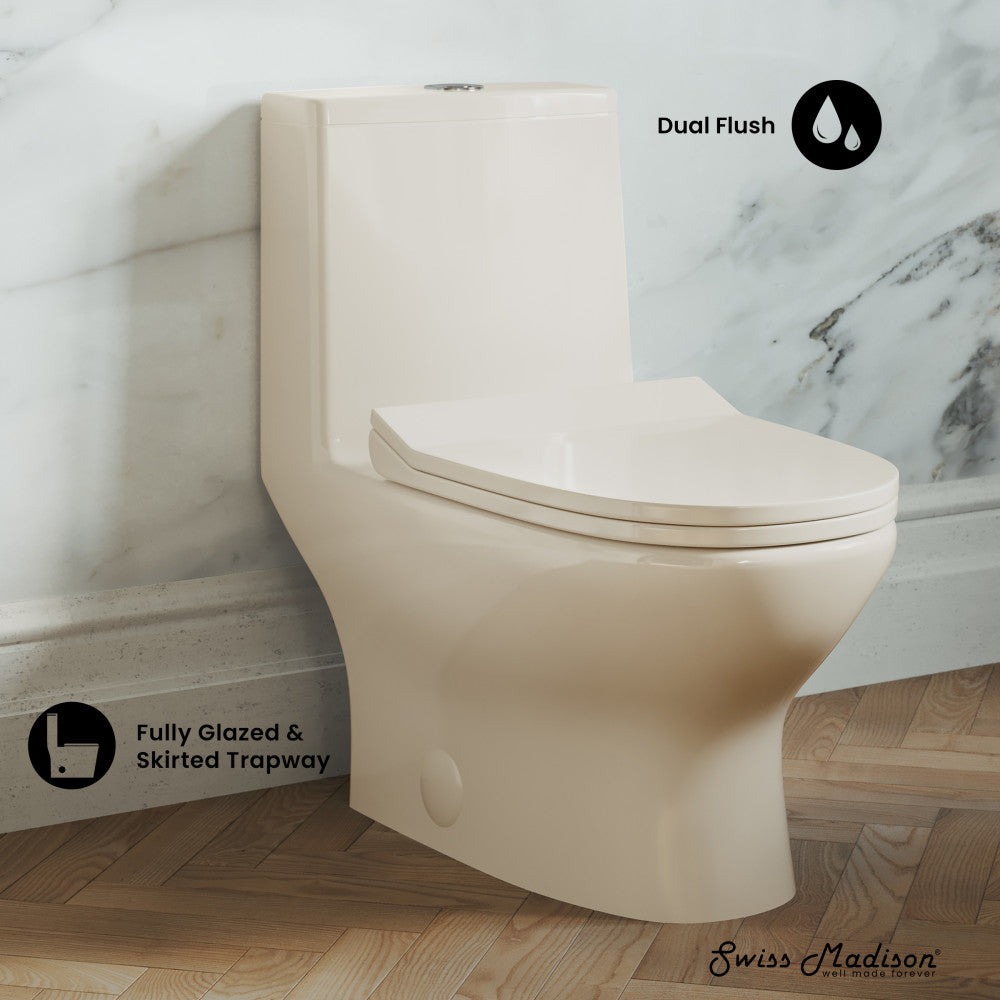 Swiss Madison Ivy One Piece Toilet Dual Vortex Flush 1.1/1.6 gpf in Bisque
