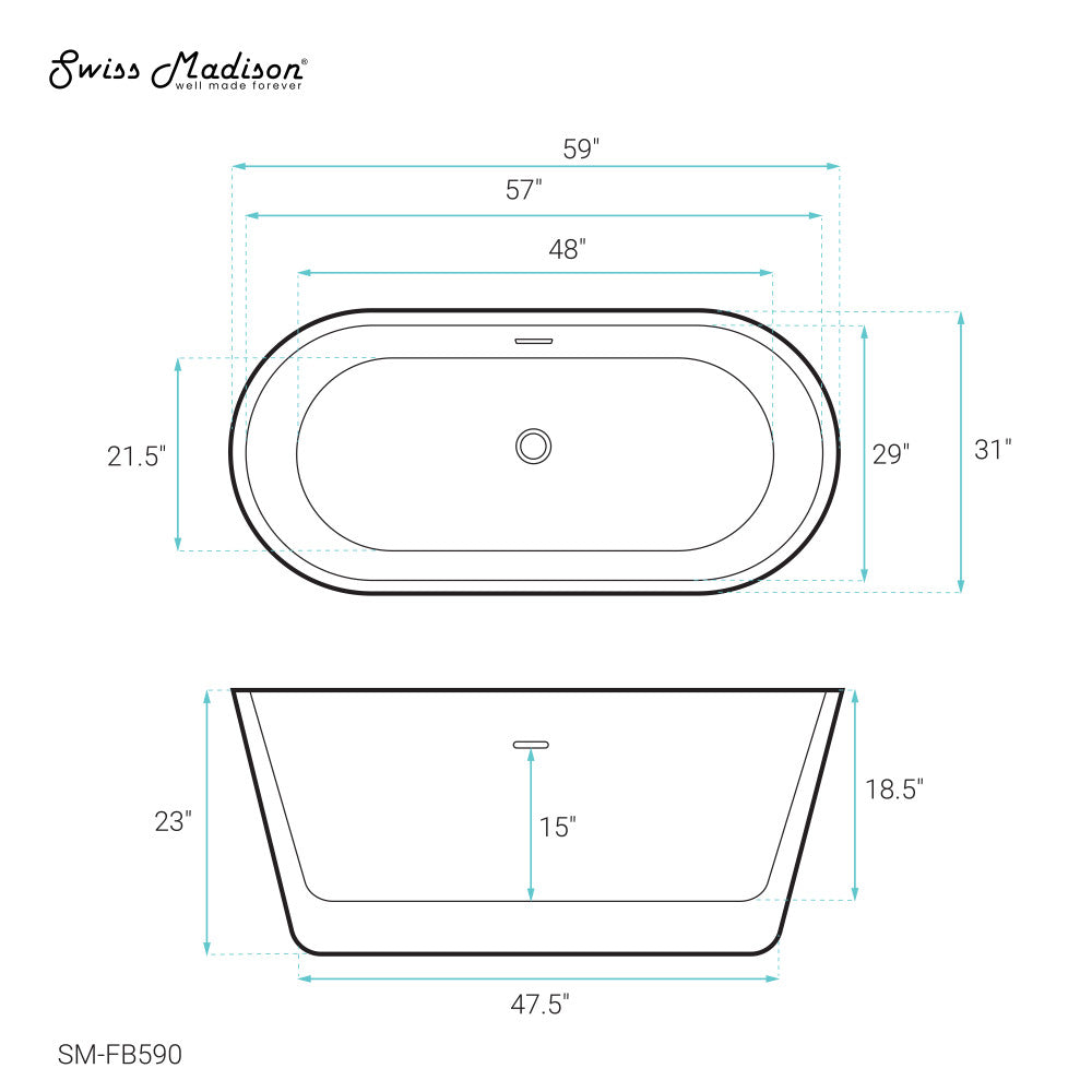 Swiss Madison Claire 60" Freestanding Bathtub