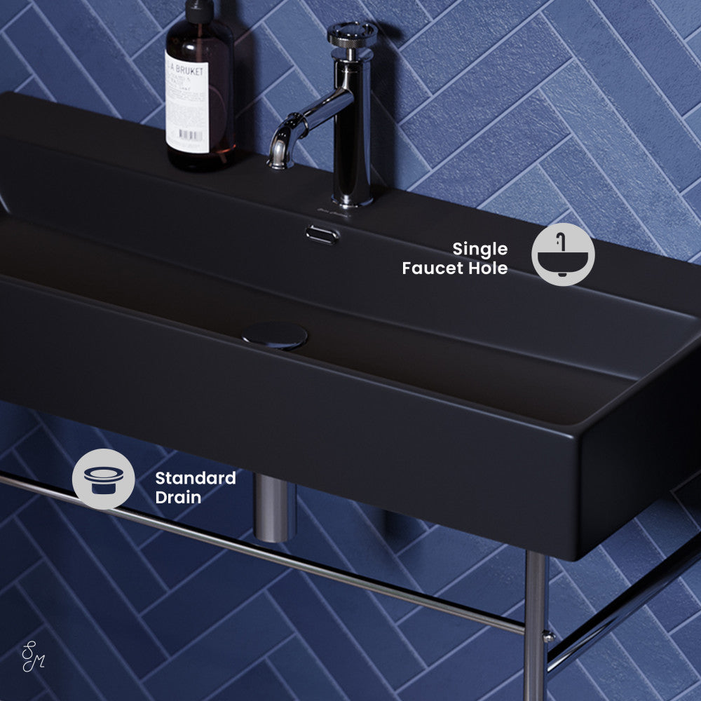 Swiss Madison Claire 40 Ceramic Console Sink Matte Black Basin Chrome Legs