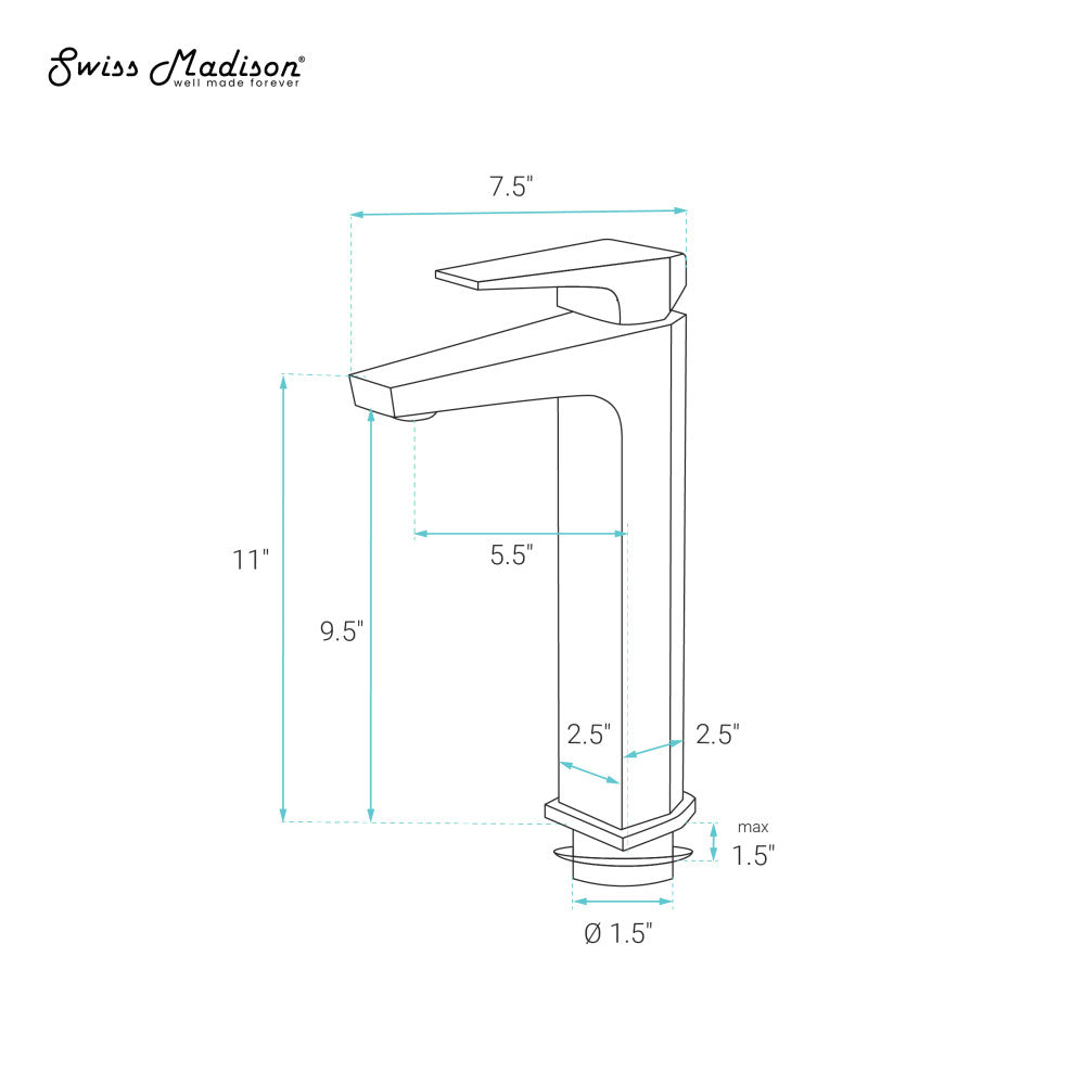 Swiss Madison Voltaire Single Hole, Single-Handle, High Arc Bathroom Faucet in Gunmetal Grey
