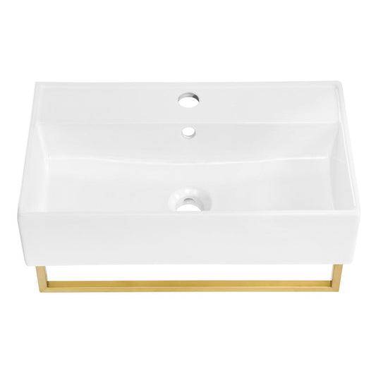 Swiss Madison Claire 22" Wall-Mount Bathroom Sink with Brushed Gold Towel Bar