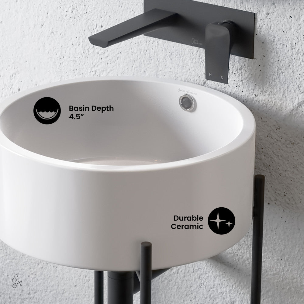 Swiss Madison Monaco 16.5" Round Console Sink, White Basin Matte Black Legs