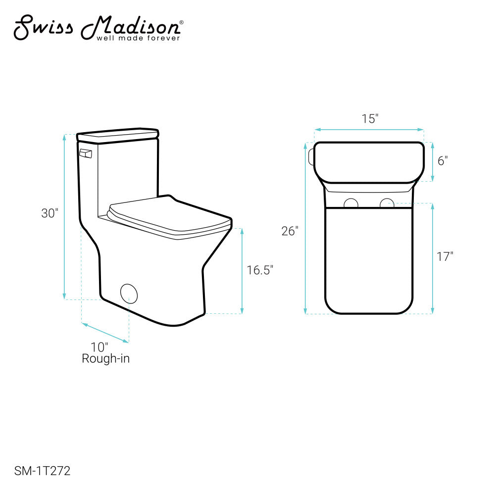 Swiss Madison Carre One Piece Square Toilet Left Side Flush, 10" Rough-In 1.28 gpf