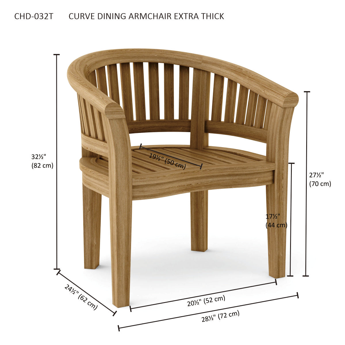 Anderson Teak Curve Armchair Extra Thick Wood