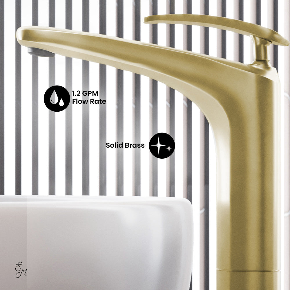 Swiss Madison Sublime Single Hole, Single-Handle, High Arc Bathroom Faucet in Brushed Gold