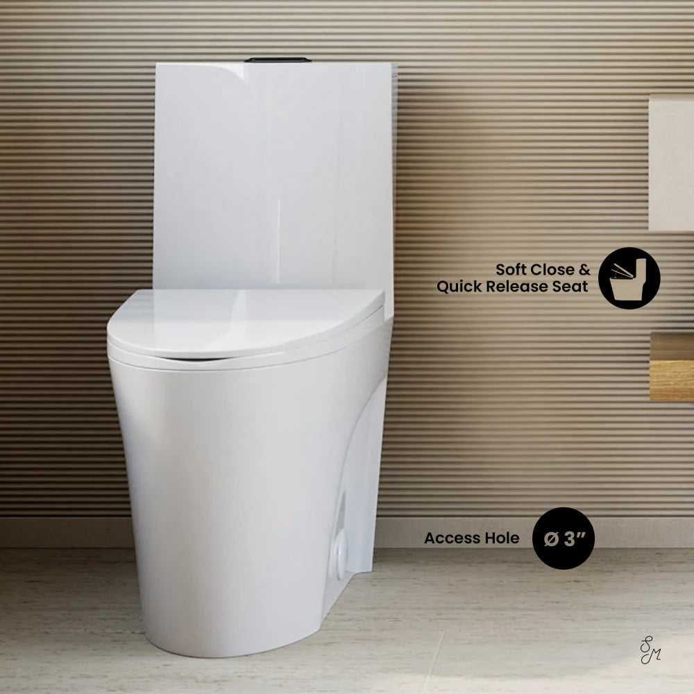 Swiss Madison St. Tropez One Piece Elongated Toilet Dual Vortex™ Flush, Black Hardware
