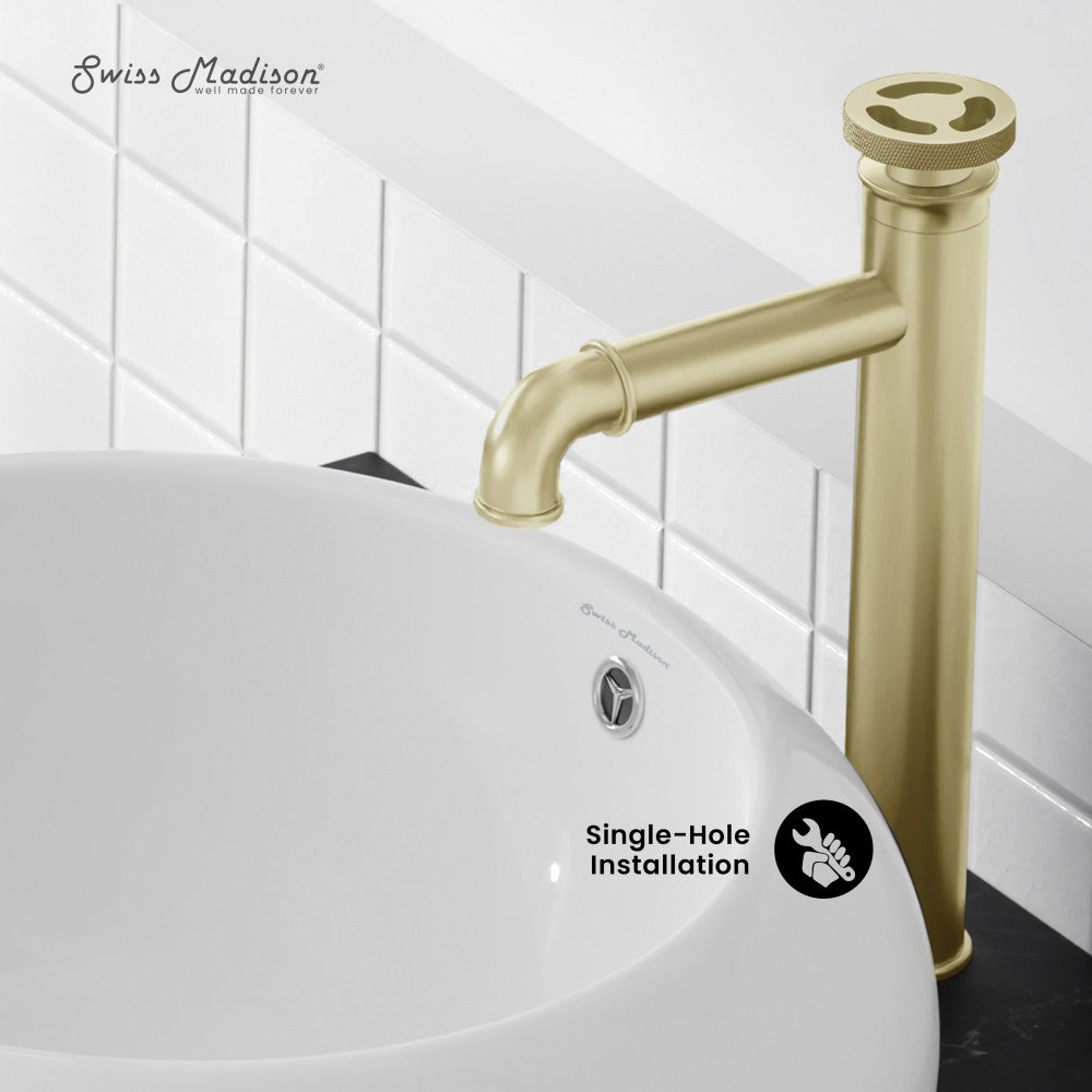 Swiss Madison Avallon Single Hole, Single-Handle Wheel, High Arc Bathroom Faucet in Brushed Gold