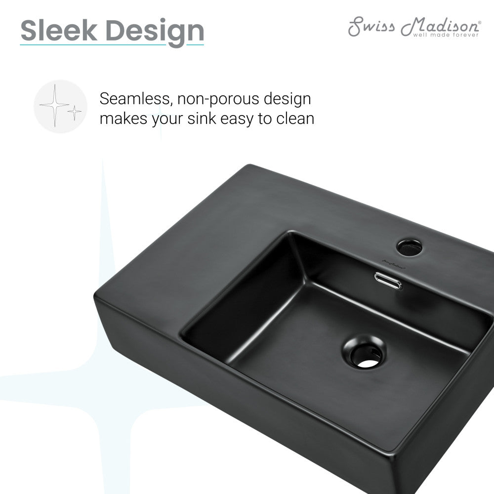 Swiss Madison St. Tropez 24 x 18 Ceramic Wall Hung Sink with Right Side Mount, Matte Black