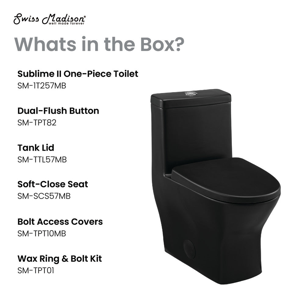 Swiss Madison Sublime II One-Piece 12" Rough-in 1.1/1.6 GPF Dual Top Flush Round Compact Toilet in Matte Black