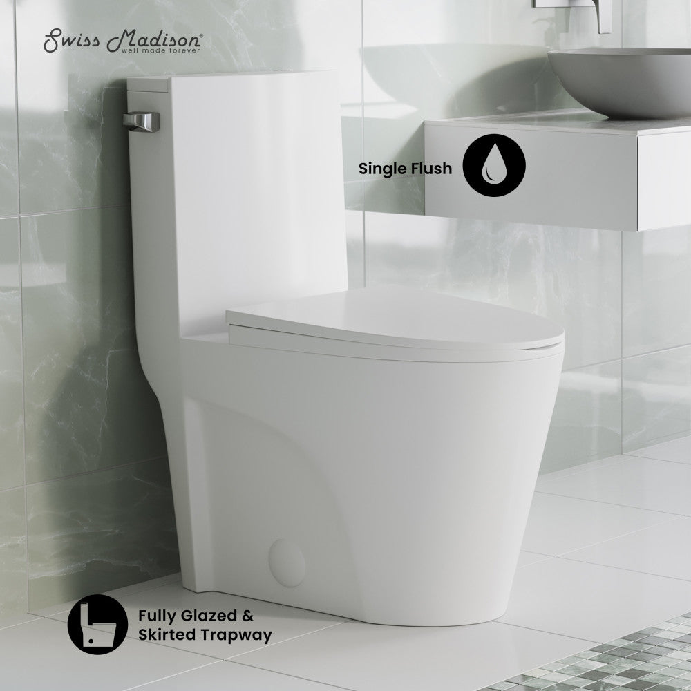 Swiss Madison St. Tropez One-Piece 14" Rough-in 1.28 GPF Left Flush Elongated Toilet in Glossy White
