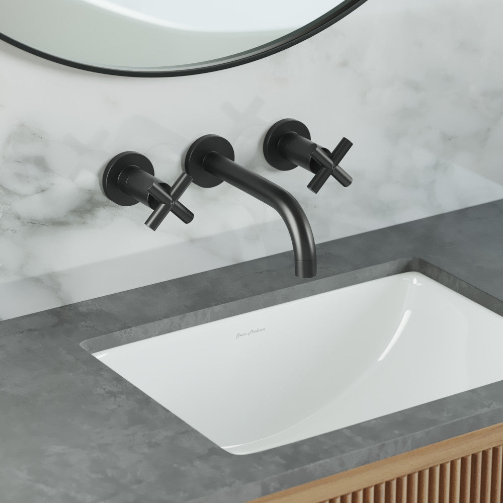 Swiss Madison Ivy 8 in. Widespread Double Cross-Handle Wall Mount Bathroom Faucet in Matte Black