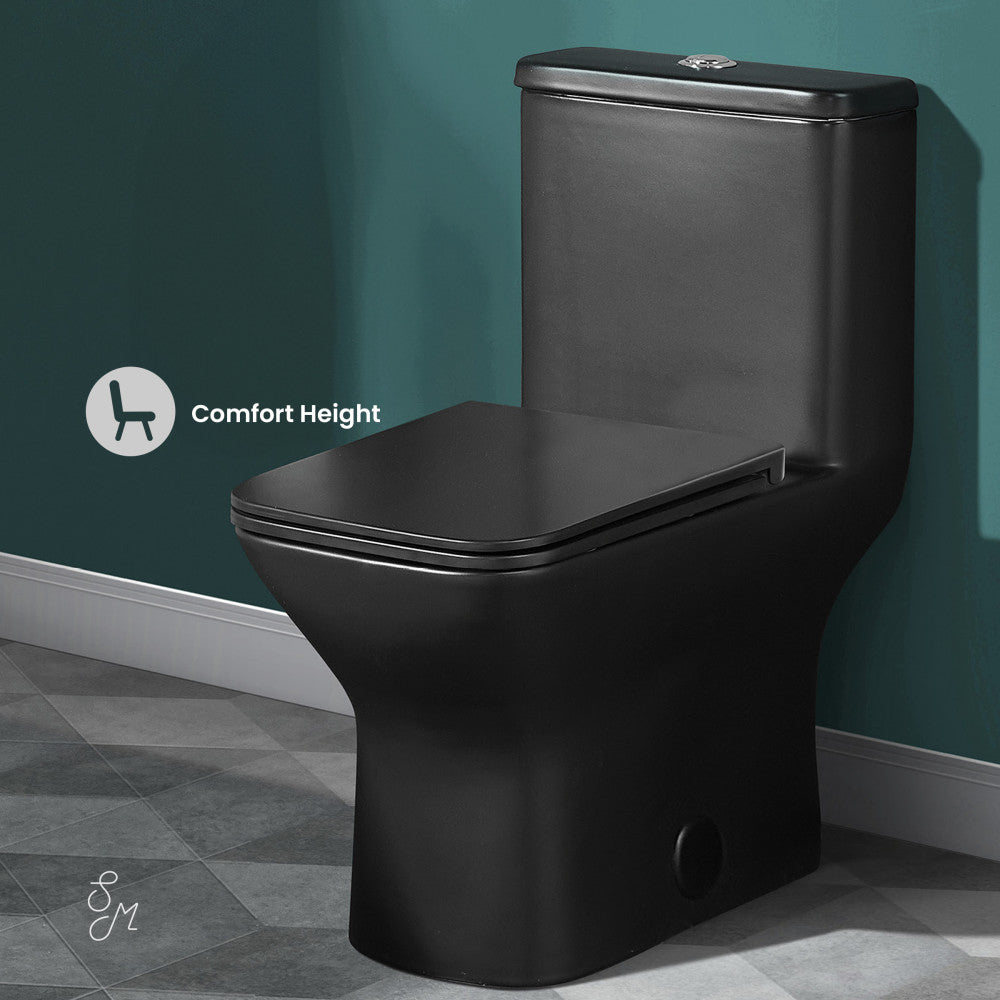 Swiss Madison Carre One Piece Square Toilet Dual Flush 1.1/1.6 gpf with 10" Rough-In, Matte Black