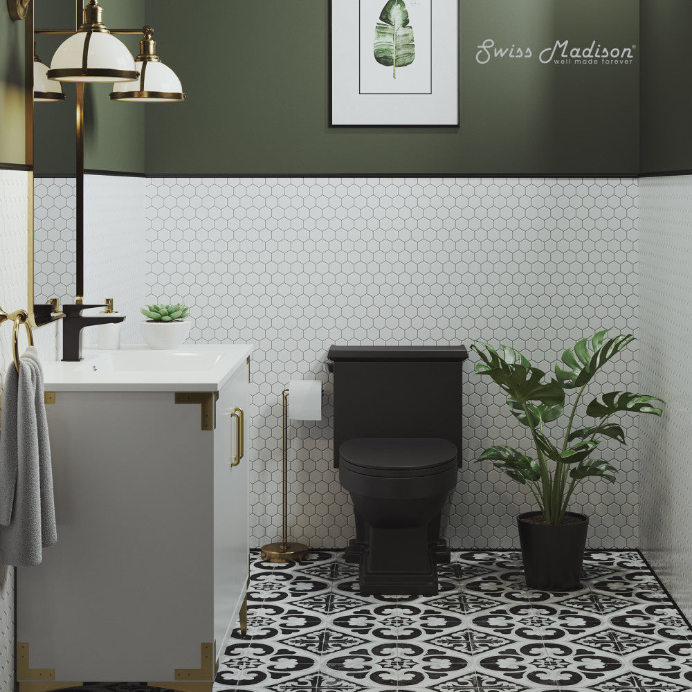 Swiss Madison Voltaire One-Piece Elongated Toilet Left Side Flush Handle 1.28 gpf in Matte Black