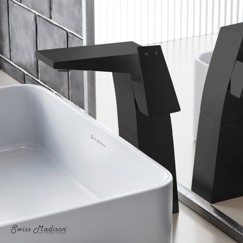 Swiss Madison Carre Single Hole, Single-Handle, High Arc Bathroom Faucet in Matte Black