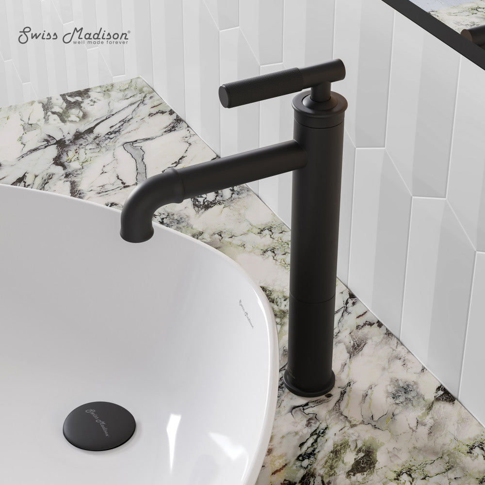 Swiss Madison Avallon Single Hole, Single-Handle Sleek, High Arc Bathroom Faucet in Matte Black