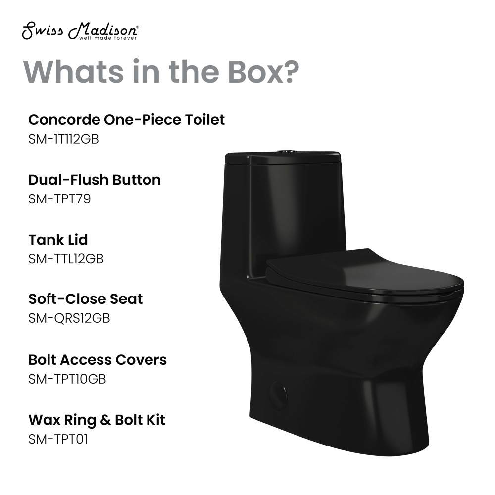 Swiss Madison Ivy One Piece Toilet Dual Vortex Flush in Glossy Black 1.1/1.6 gpf