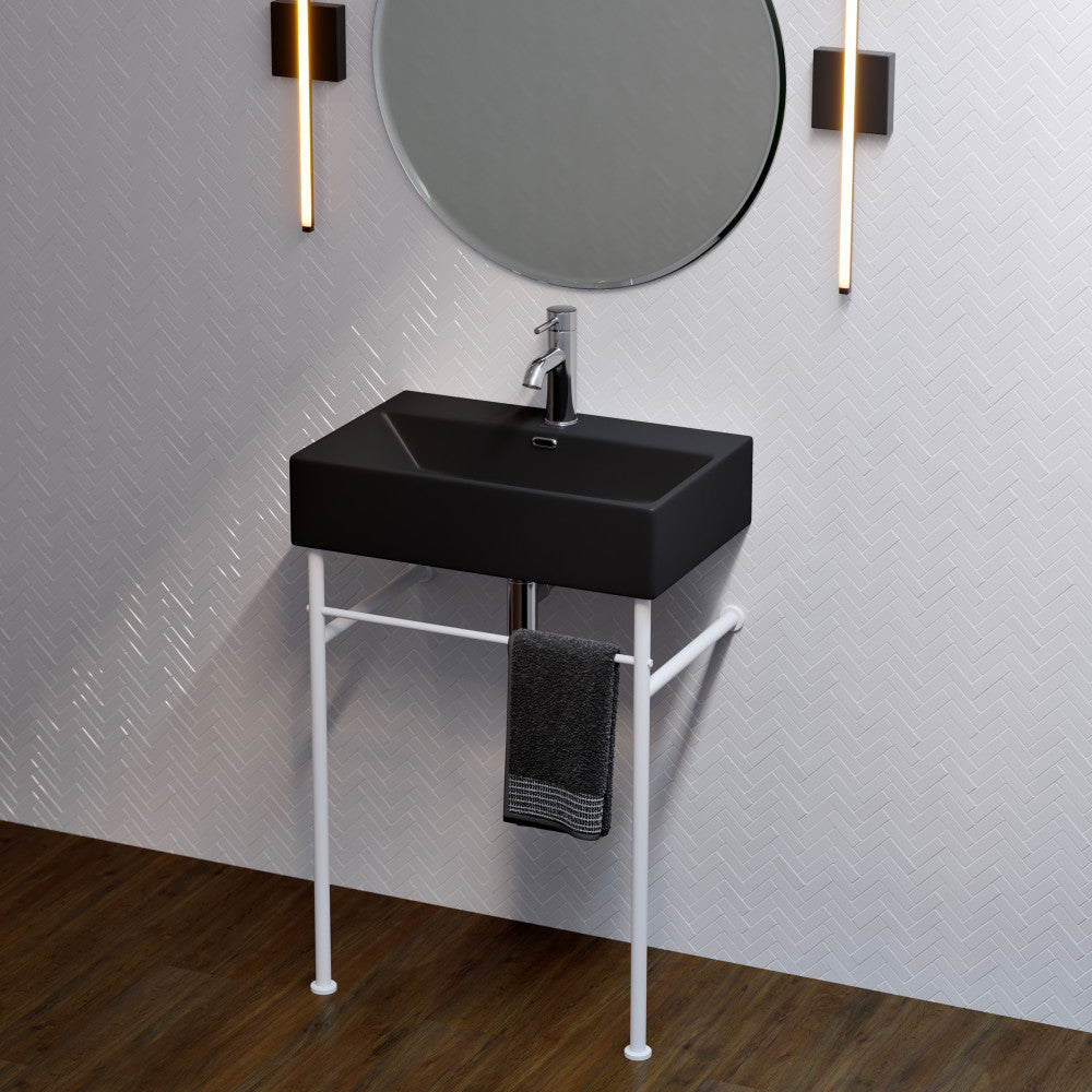 Swiss Madison Claire 24 Ceramic Console Sink Matte Black Basin Matte White Legs