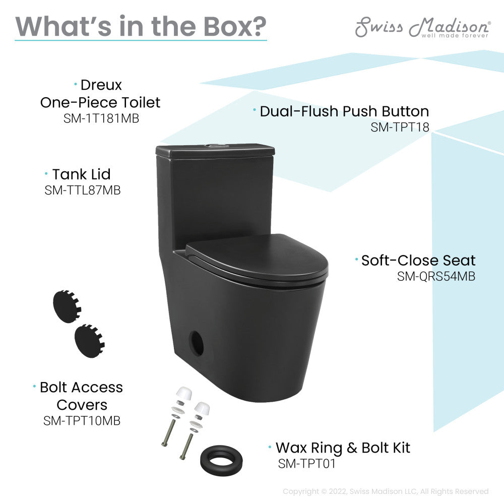 Swiss Madison Dreux One Piece Elongated Dual Flush Toilet with 0.95/1.26 GPF in Matte Black