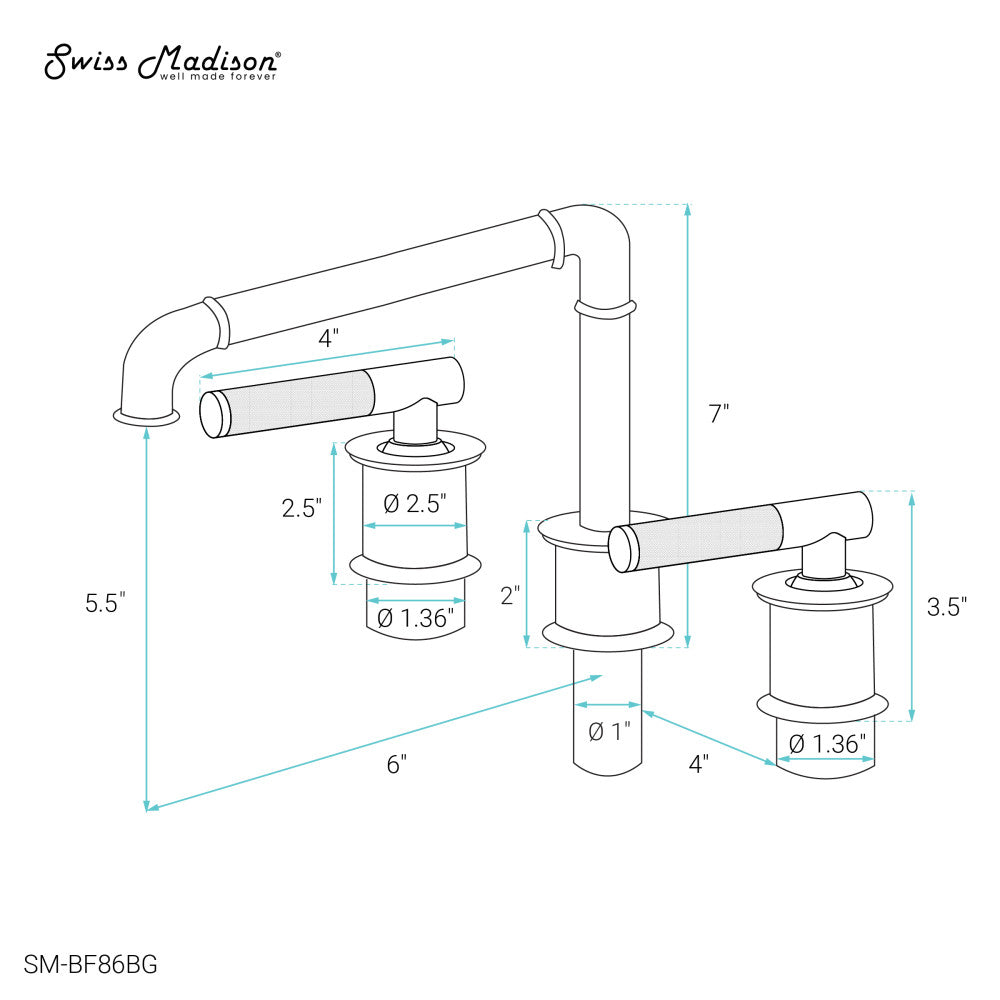 Swiss Madison Avallon 8 in. Widespread, Sleek Handle, Bathroom Faucet in Brushed Gold