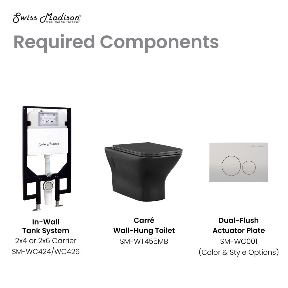 Swiss Madison Carre Wall-Hung Elongated Toilet Bowl in Matte Black