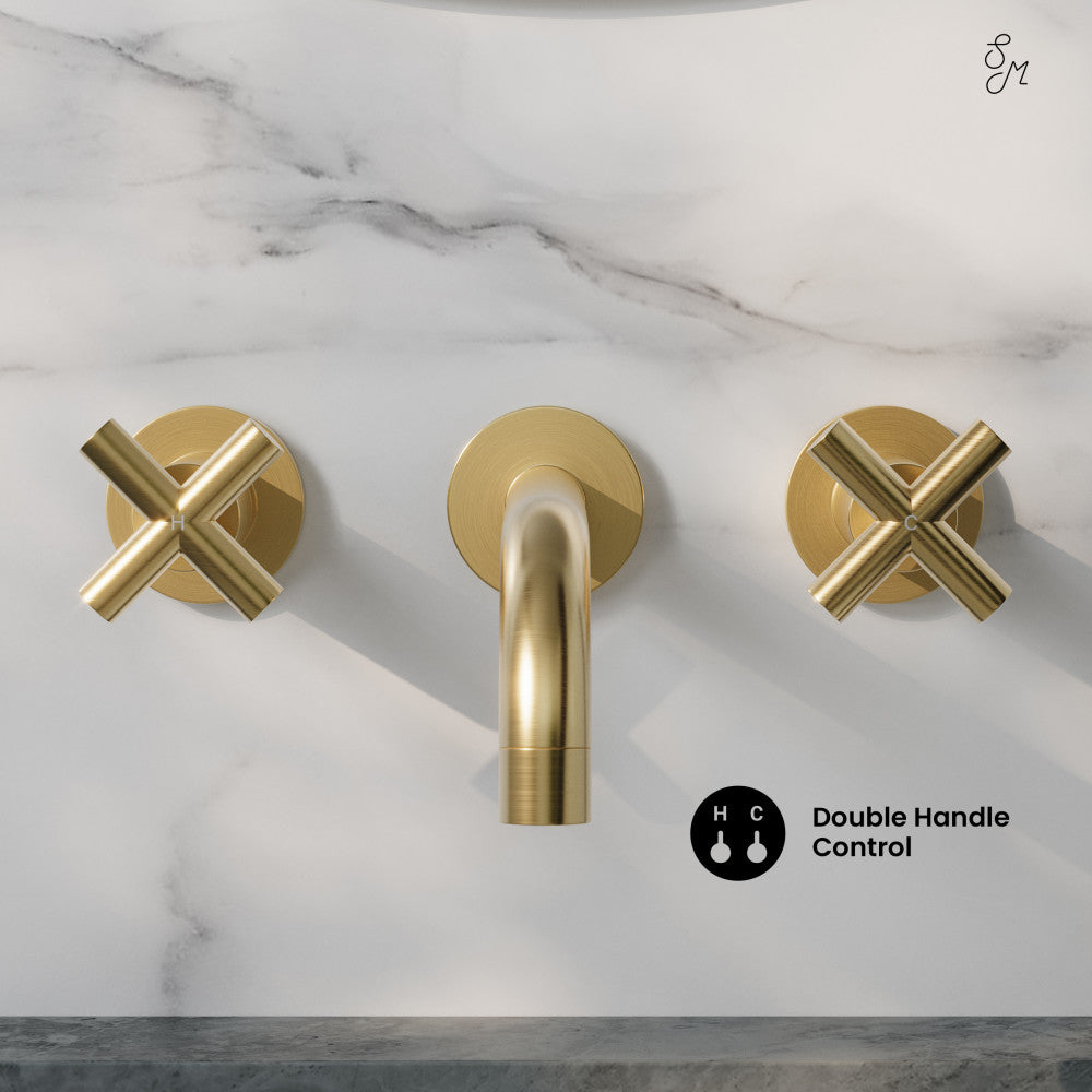 Swiss Madison Ivy 8 in. Widespread Double Cross-Handle Wall Mount Bathroom Faucet in Brushed Gold