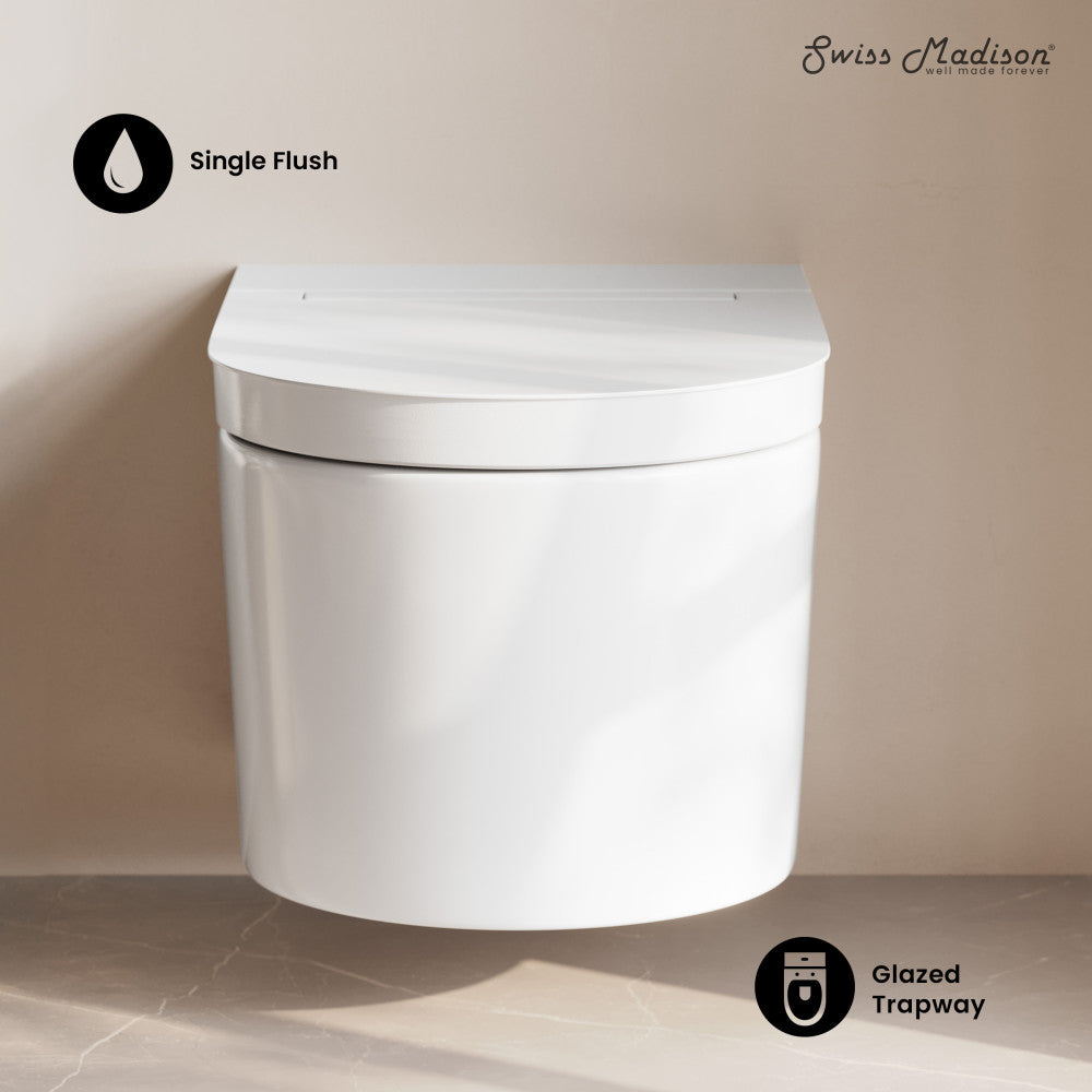 Swiss Madison Hugo H Wall-Hung Toilet in Glossy White with Supporting Frame