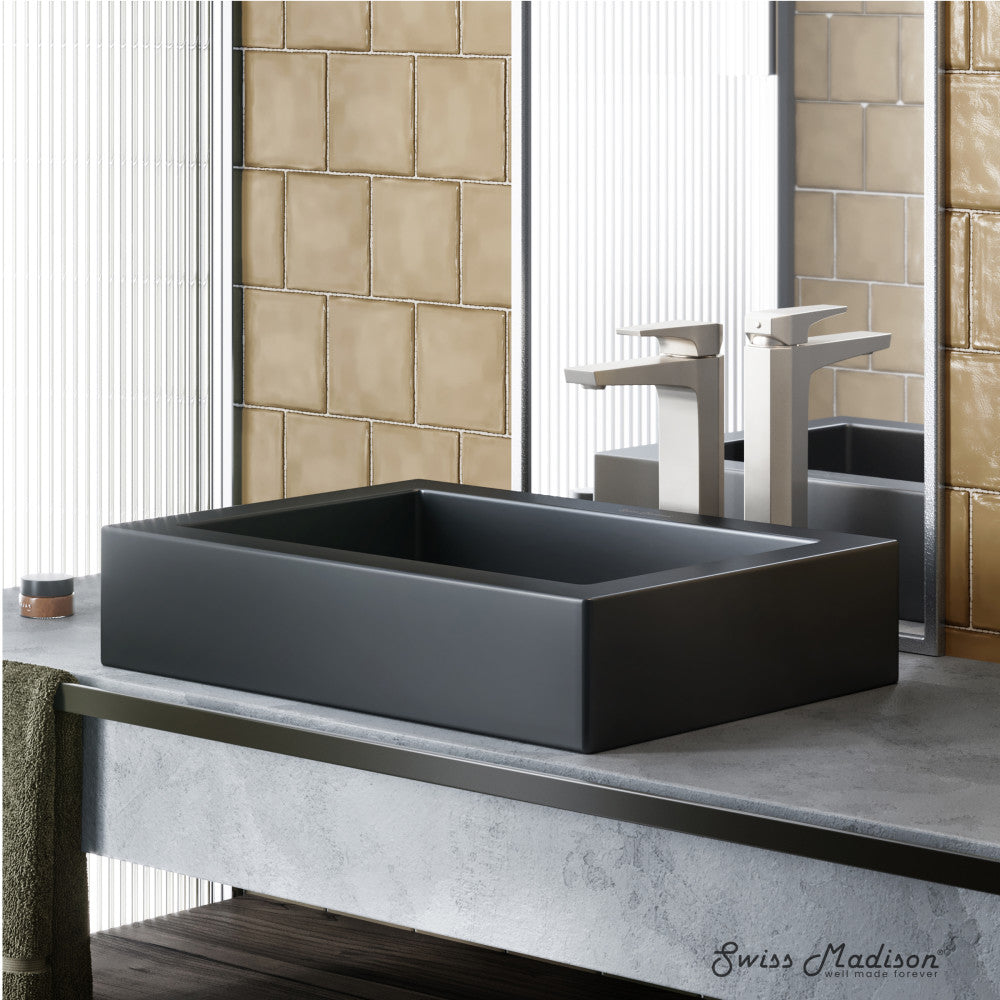 Swiss Madison Voltaire Ceramic Rectangle Vessel Sink, Matte Black