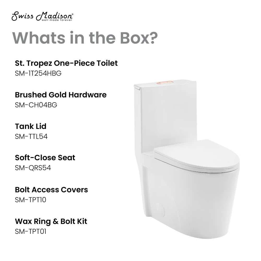 Swiss Madison St. Tropez One Piece Elongated Toilet Dual Vortex™ Flush, Rose Gold Hardware