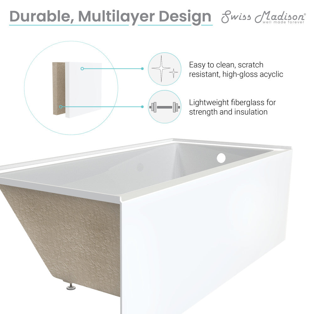 Swiss Madison Voltaire 60" x 32" Right-Hand Drain Alcove Bathtub with Apron