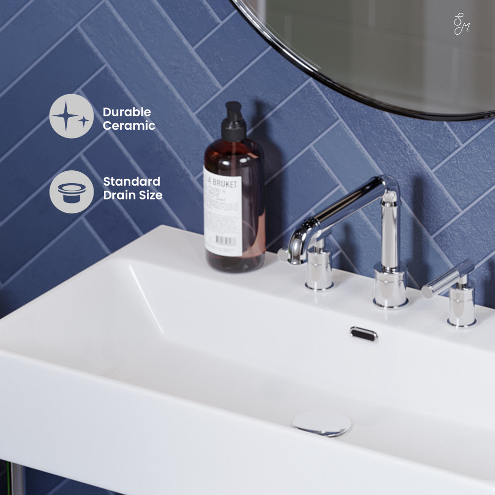 Swiss Madison Claire 30" Console Sink White Basin Chrome Legs with 8" Widespread Holes