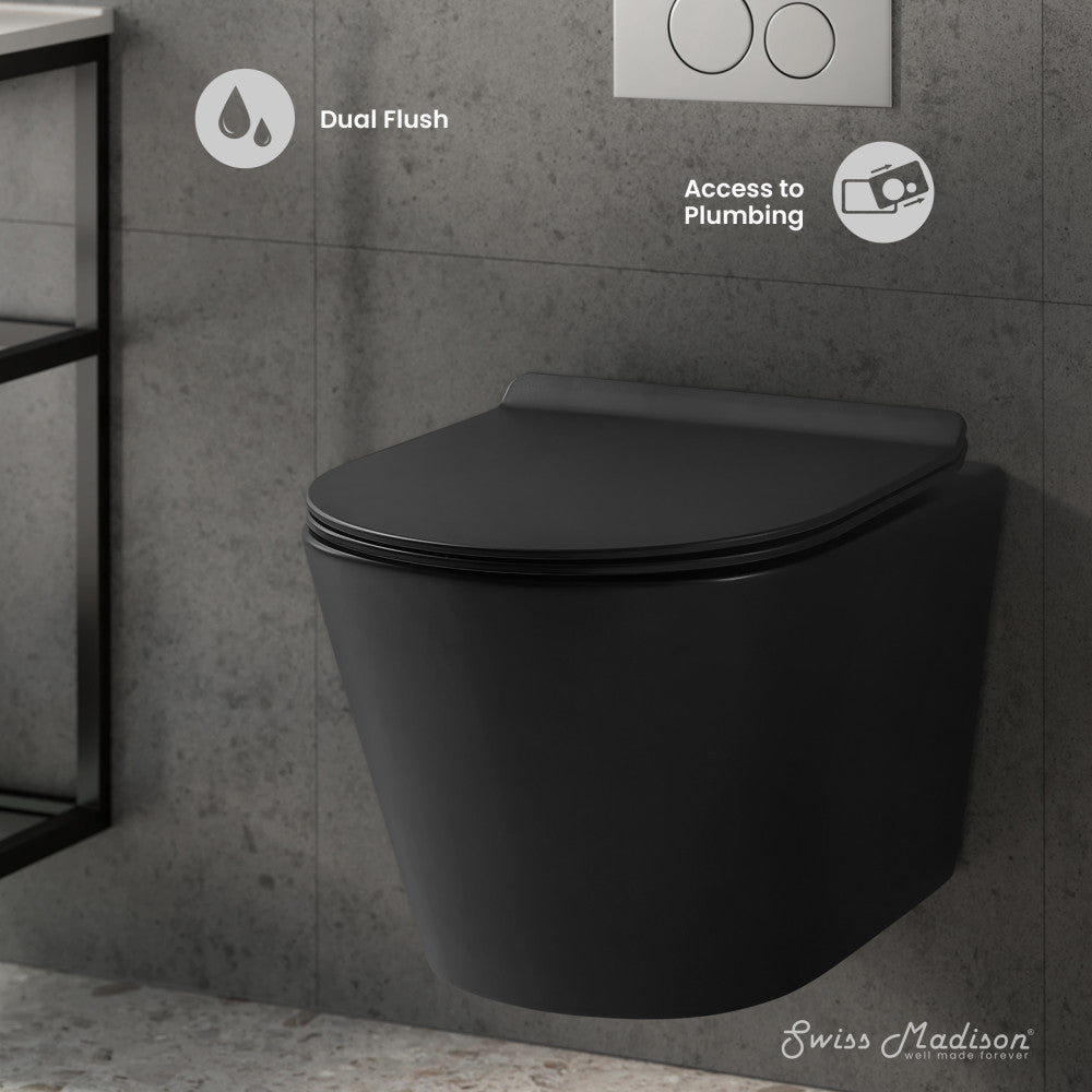 Swiss Madison Calice Wall-Hung Round Toilet Bowl in Matte Black