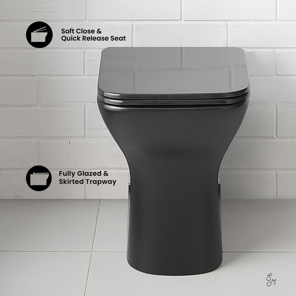 Swiss Madison Carre Back-to-Wall Elongated Toilet Bowl in Matte Black