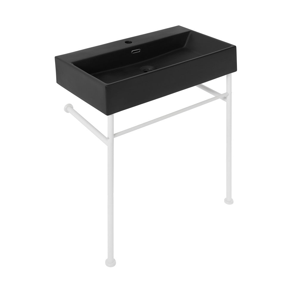 Swiss Madison Claire 30 Ceramic Console Sink Matte Black Basin Matte White Legs